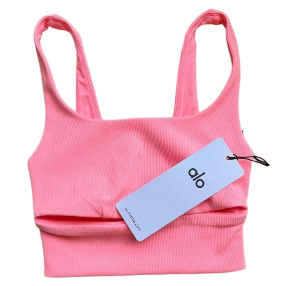 LAST ONE! SAME DAY SHIP NWT AUTHENTIC ALO YOGA NEON BUBBLEGUM PINK SLIT BRA top - Picture 5 of 6